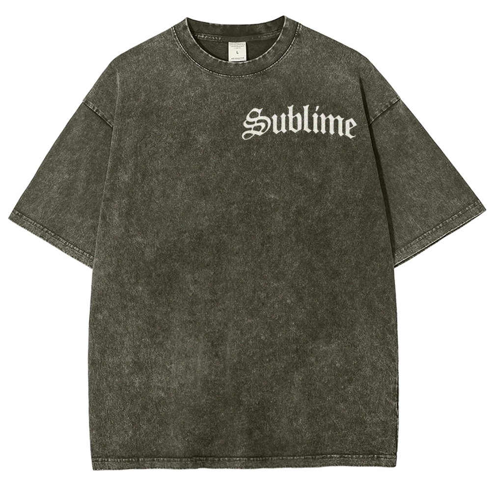 Subtle Front Logo Large Sun Back Print Washed Tee