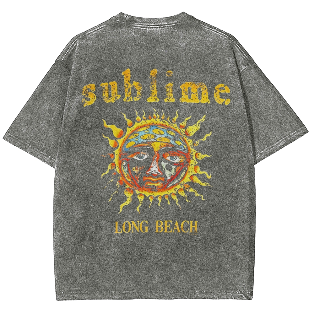 Subtle Front Logo Large Sun Back Print Washed Tee