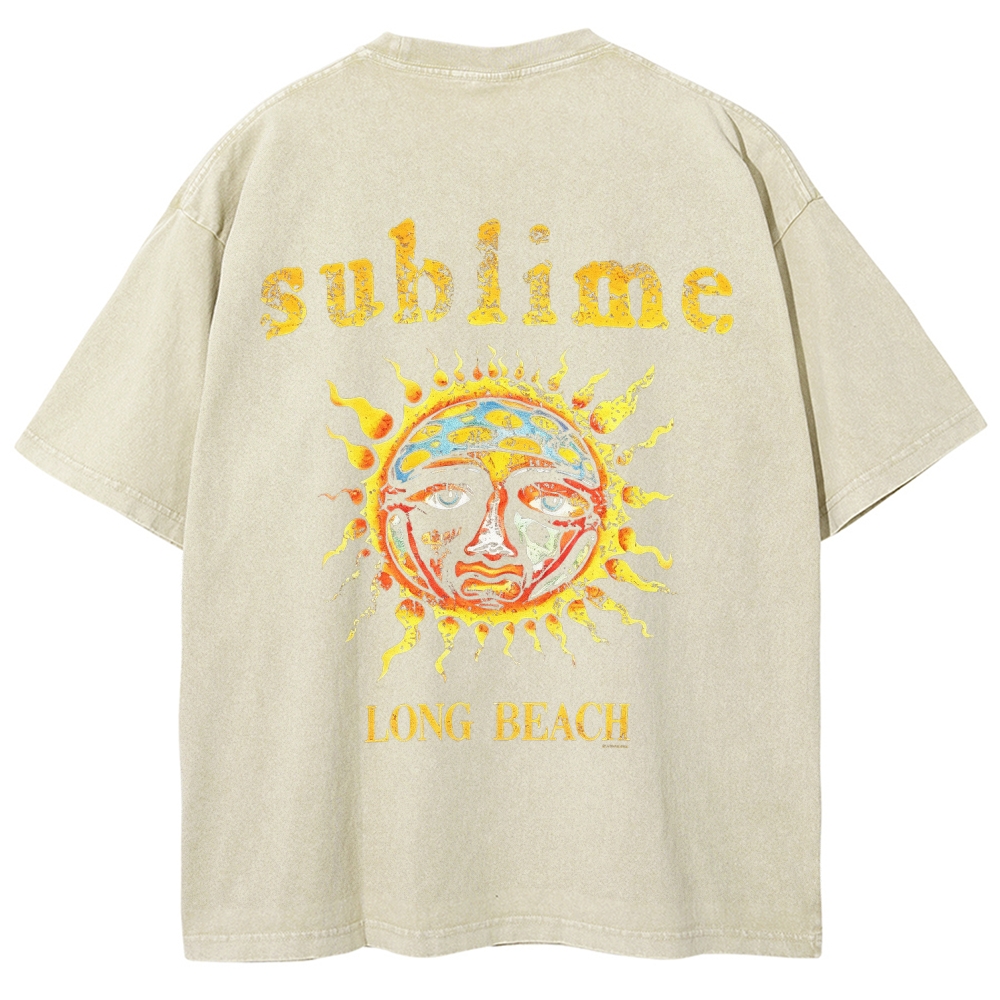 Subtle Front Logo Large Sun Back Print Washed Tee