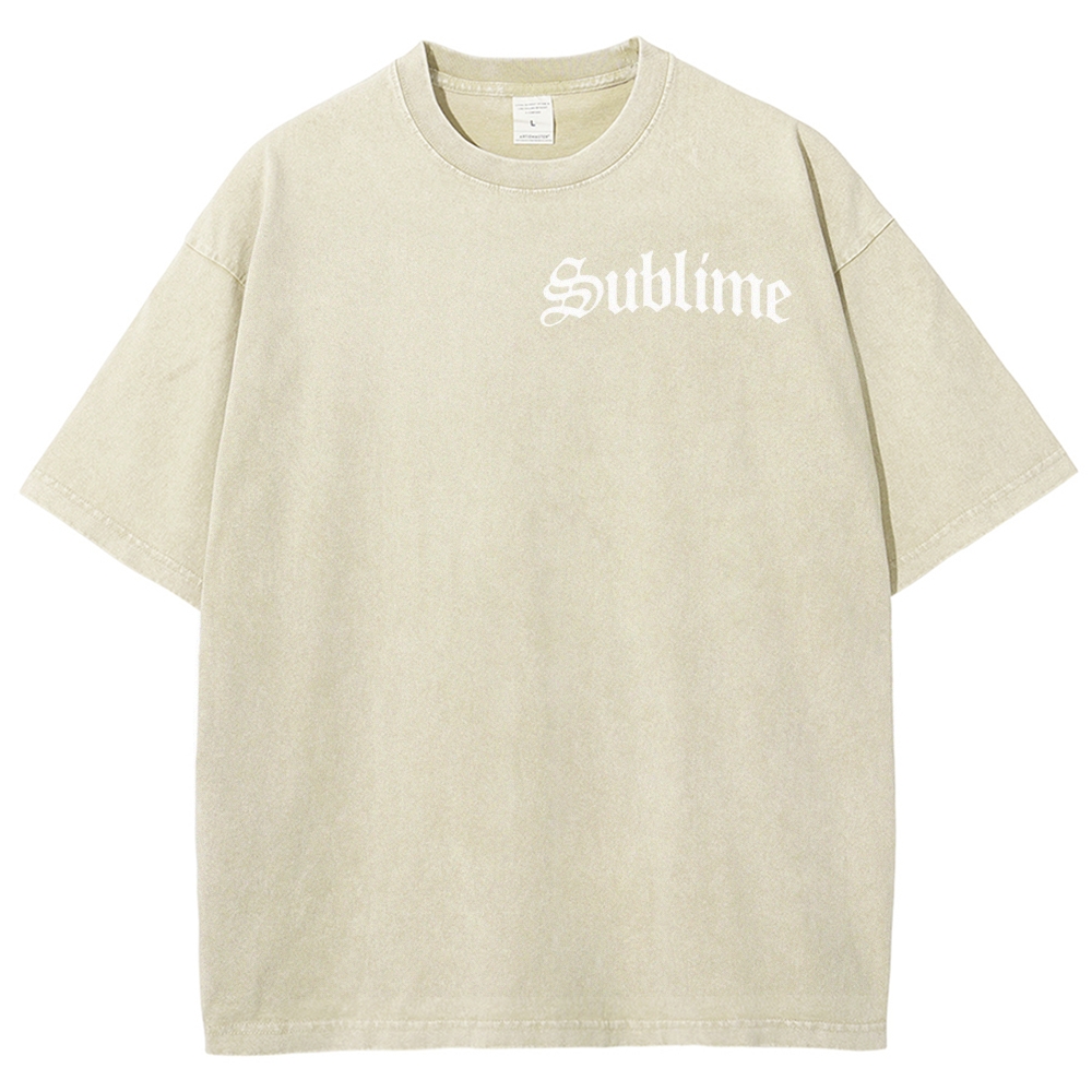 Subtle Front Logo Large Sun Back Print Washed Tee