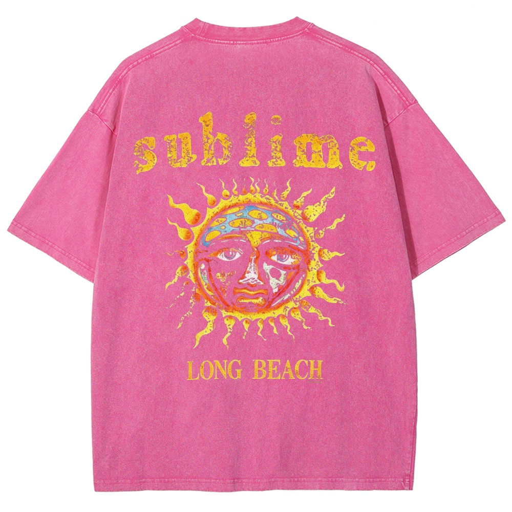 Subtle Front Logo Large Sun Back Print Washed Tee