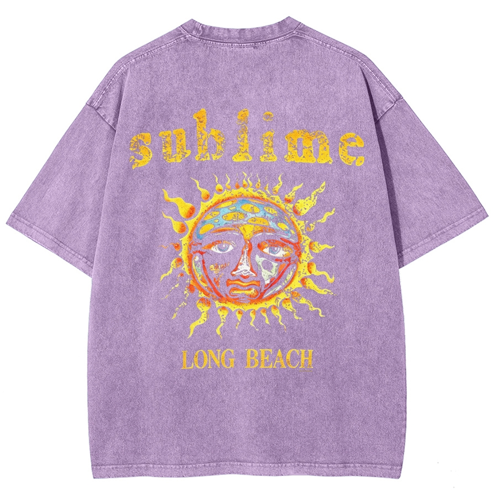 Subtle Front Logo Large Sun Back Print Washed Tee