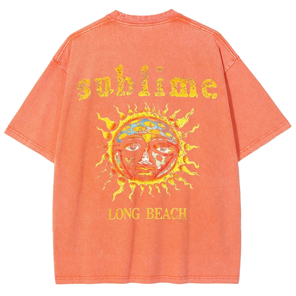 Subtle Front Logo Large Sun Back Print Washed Tee