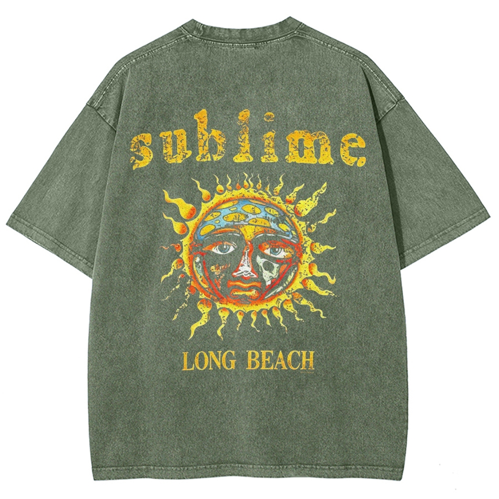 Subtle Front Logo Large Sun Back Print Washed Tee