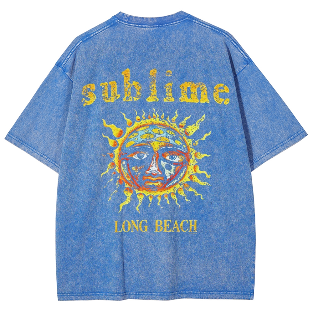 Subtle Front Logo Large Sun Back Print Washed Tee