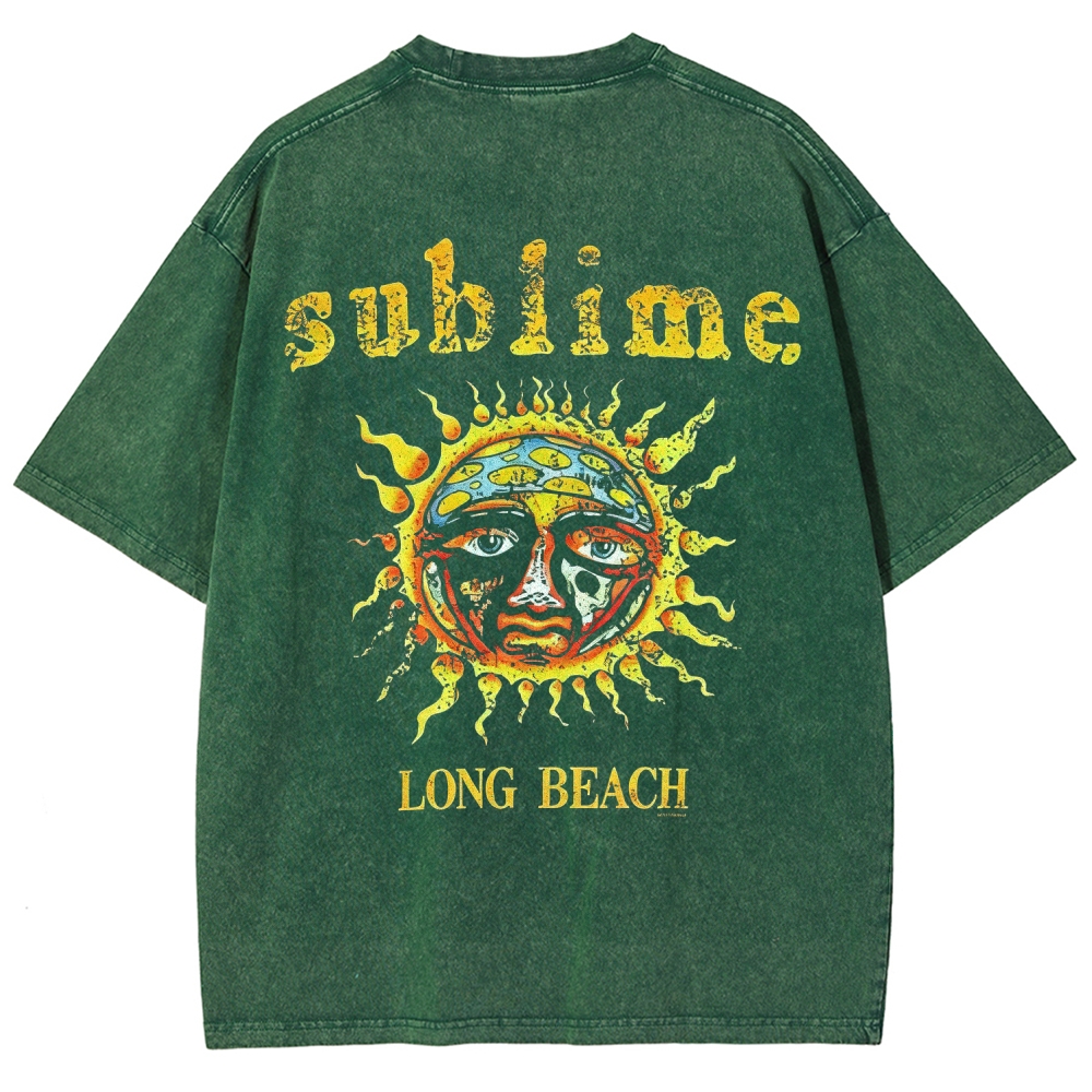 Subtle Front Logo Large Sun Back Print Washed Tee