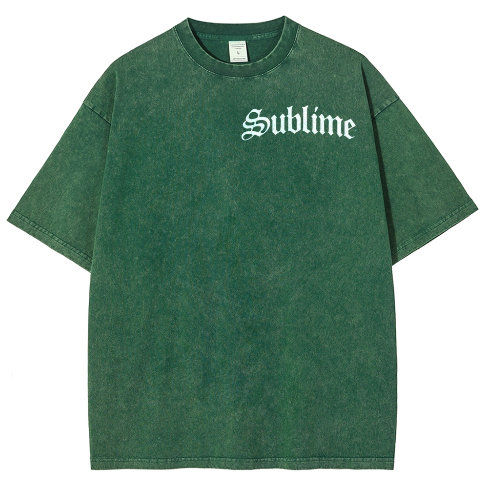 Subtle Front Logo Large Sun Back Print Washed Tee