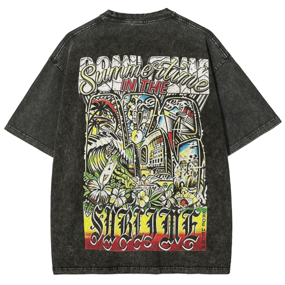 Tiny Sun Chest Badge Dense Retro Back Art Washed Tee