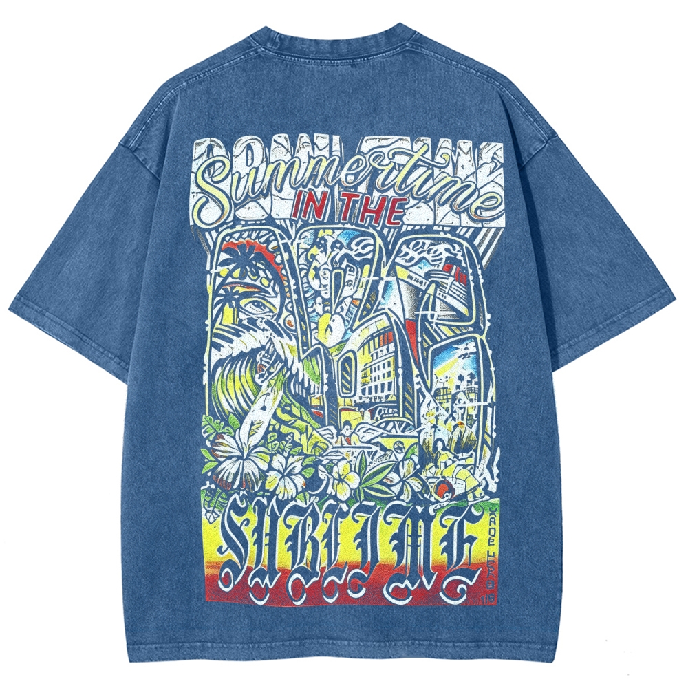 Tiny Sun Chest Badge Dense Retro Back Art Washed Tee