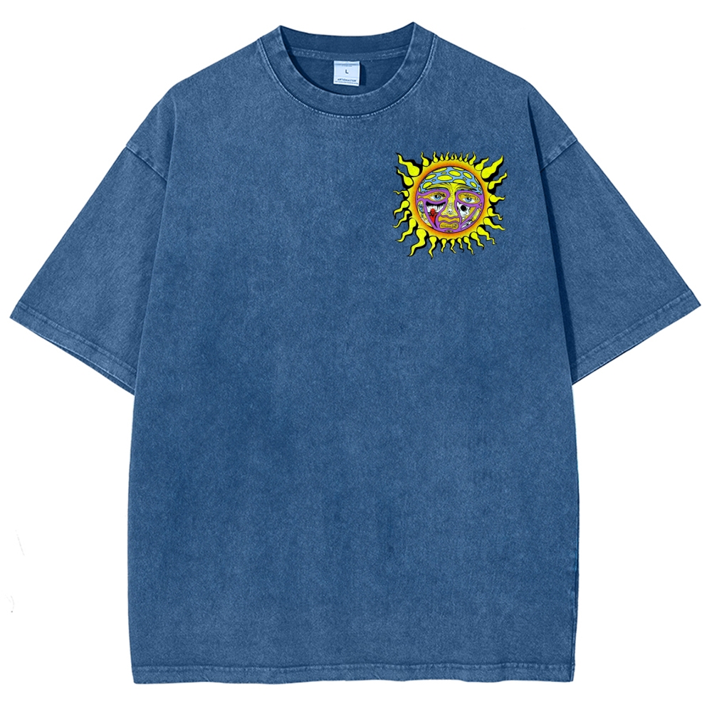 Tiny Sun Chest Badge Dense Retro Back Art Washed Tee