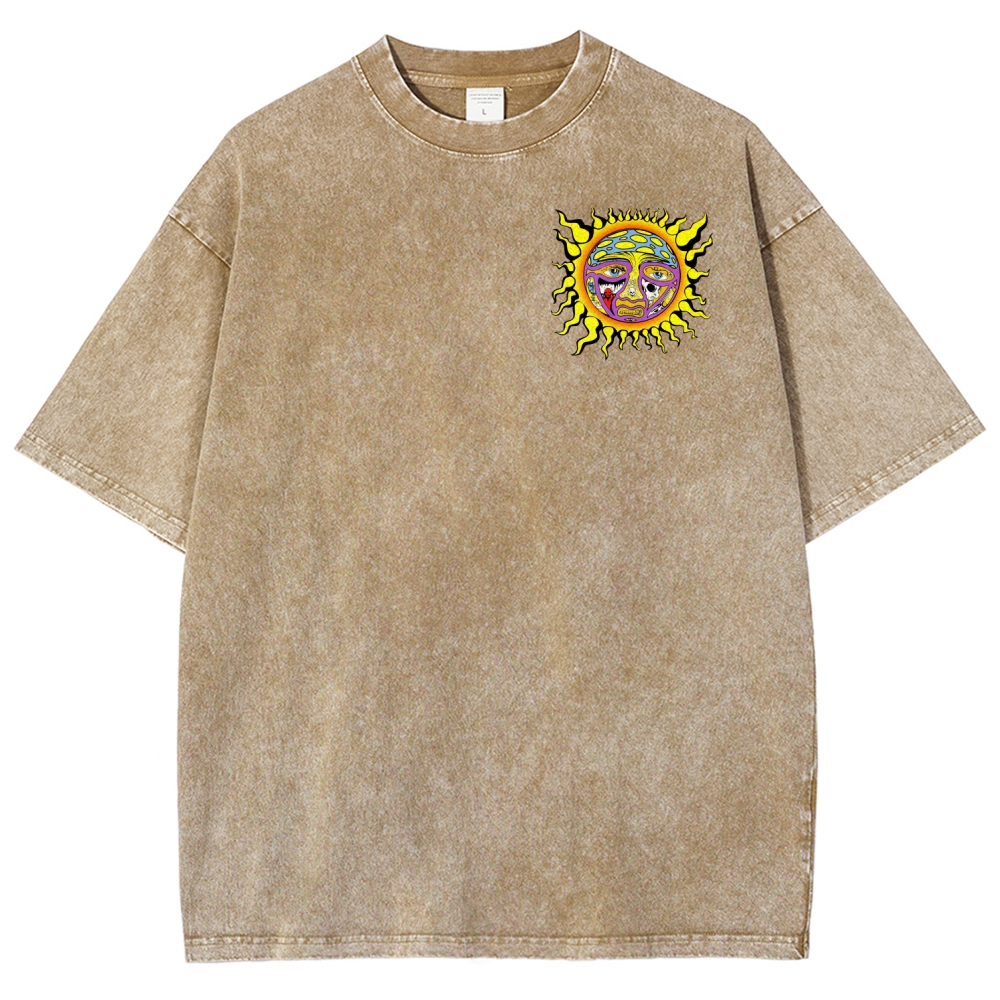Tiny Sun Chest Badge Dense Retro Back Art Washed Tee