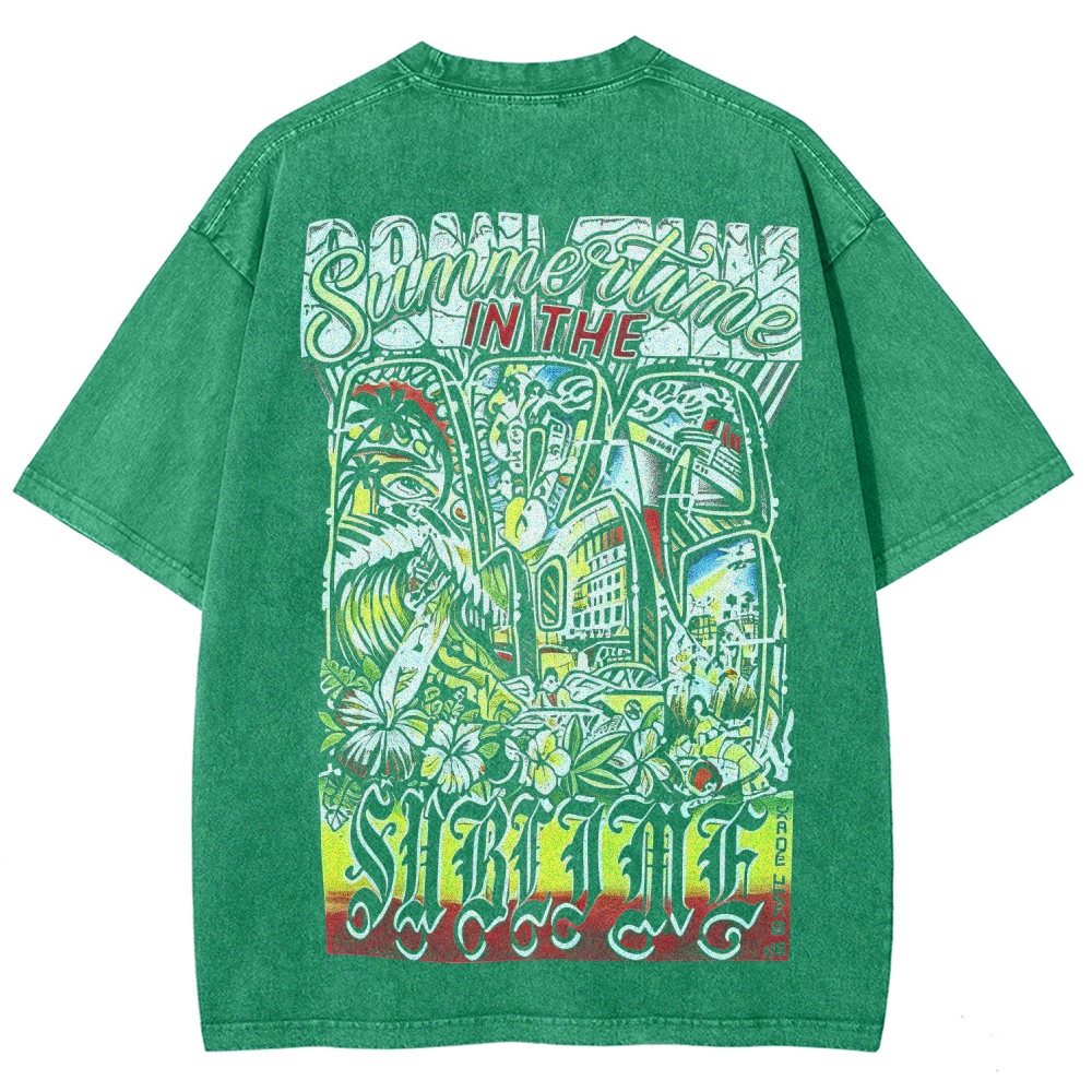 Tiny Sun Chest Badge Dense Retro Back Art Washed Tee
