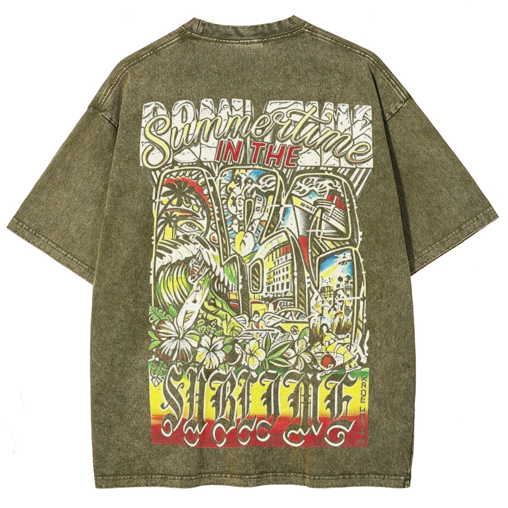 Tiny Sun Chest Badge Dense Retro Back Art Washed Tee