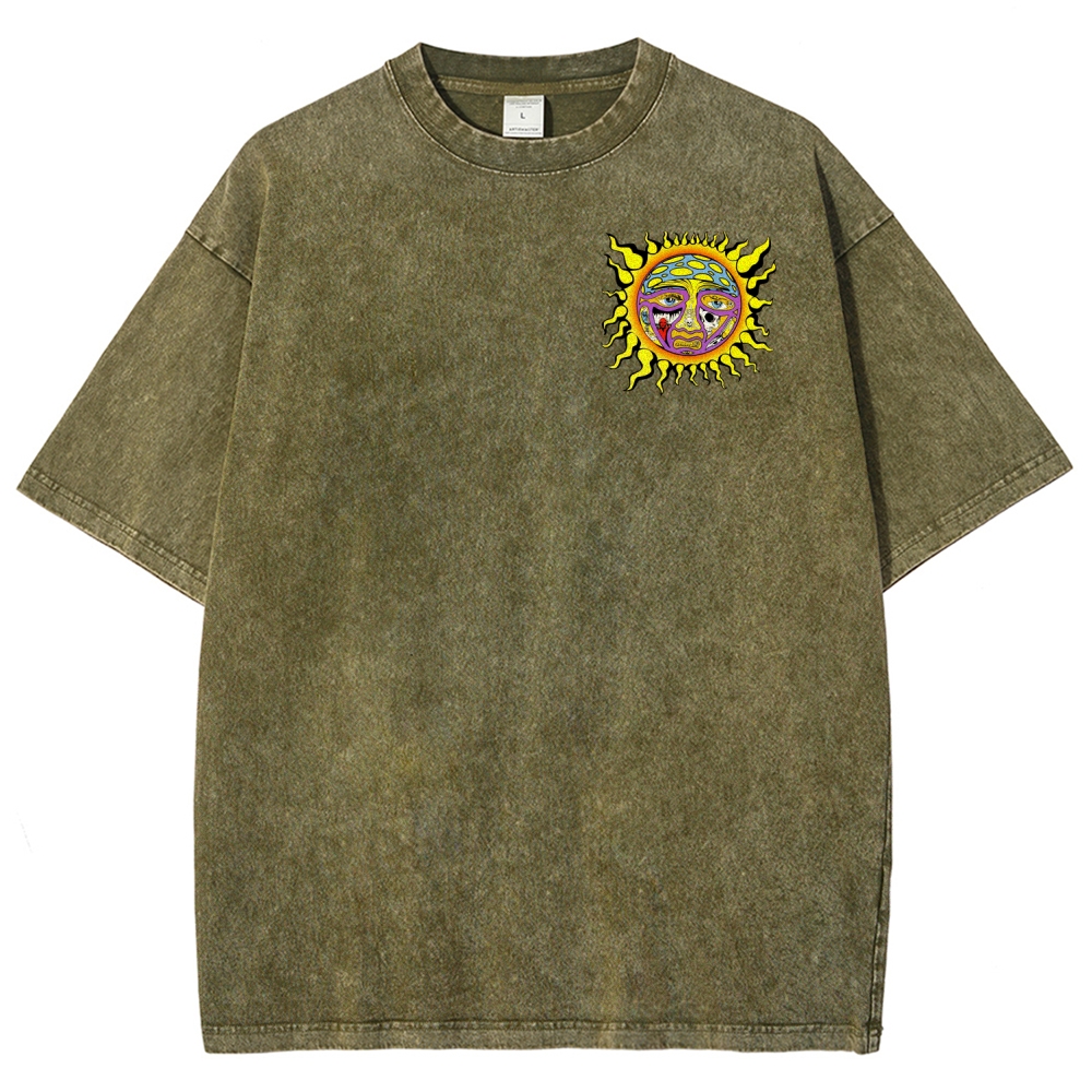 Tiny Sun Chest Badge Dense Retro Back Art Washed Tee