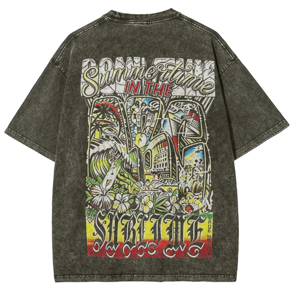 Tiny Sun Chest Badge Dense Retro Back Art Washed Tee
