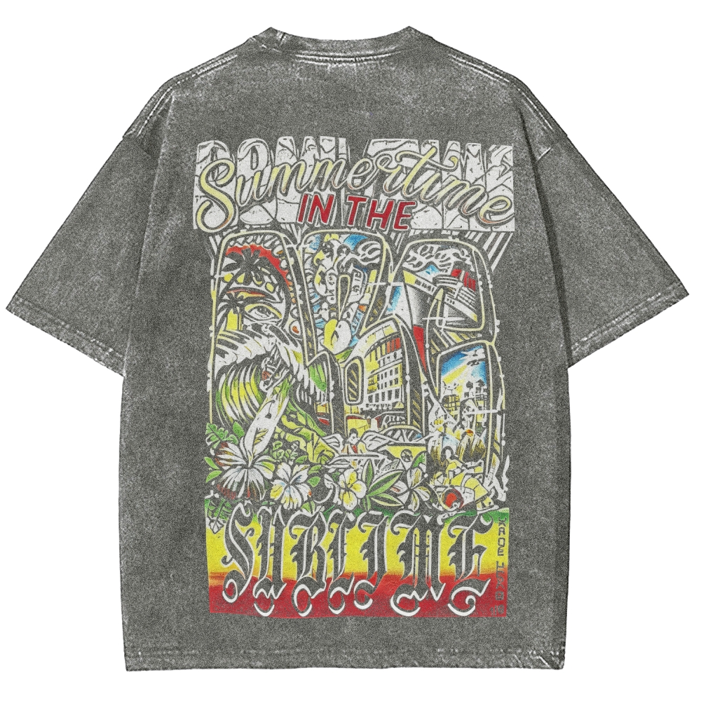 Tiny Sun Chest Badge Dense Retro Back Art Washed Tee