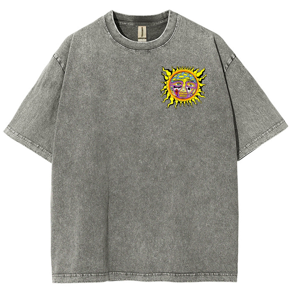 Tiny Sun Chest Badge Dense Retro Back Art Washed Tee