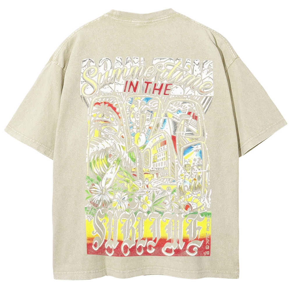 Tiny Sun Chest Badge Dense Retro Back Art Washed Tee