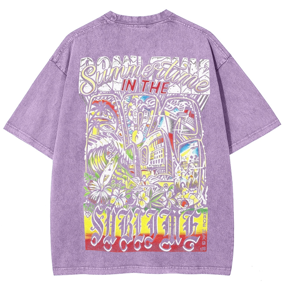Tiny Sun Chest Badge Dense Retro Back Art Washed Tee