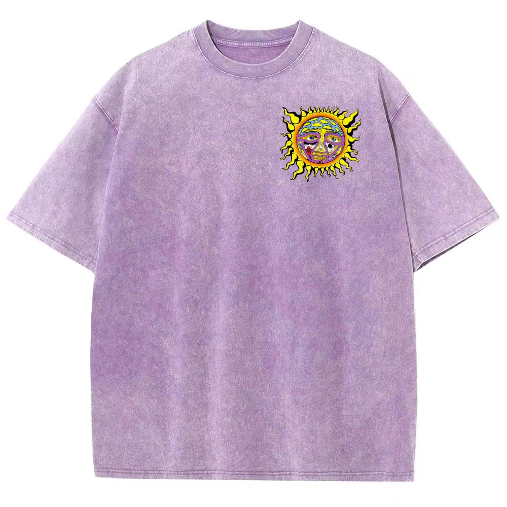 Tiny Sun Chest Badge Dense Retro Back Art Washed Tee