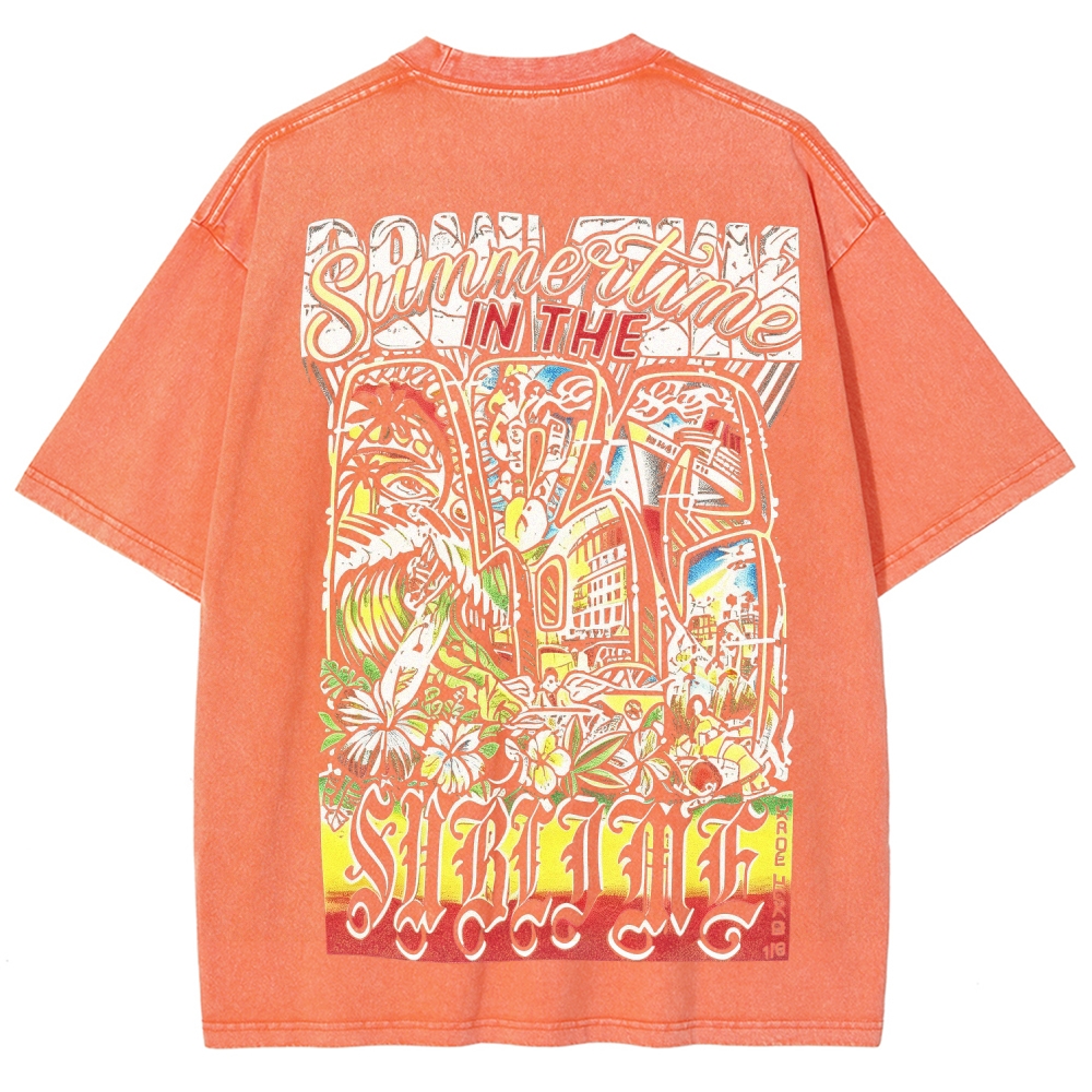Tiny Sun Chest Badge Dense Retro Back Art Washed Tee