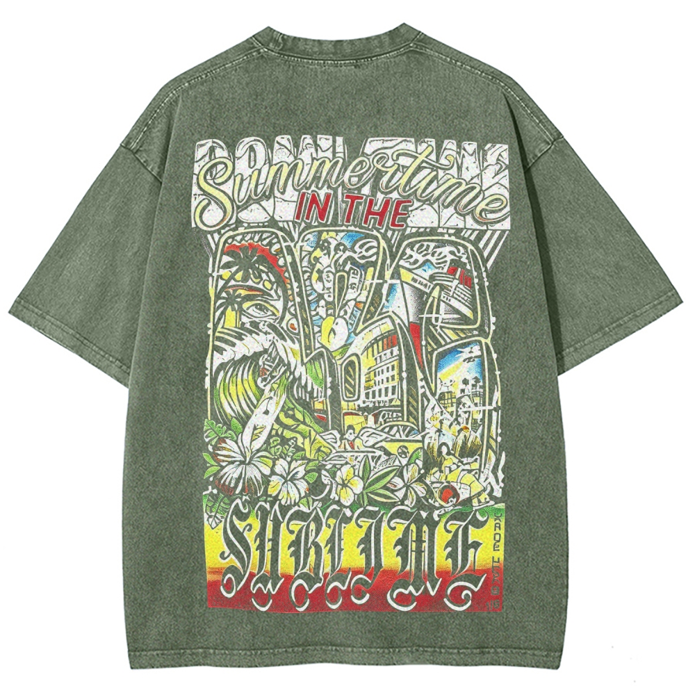 Tiny Sun Chest Badge Dense Retro Back Art Washed Tee