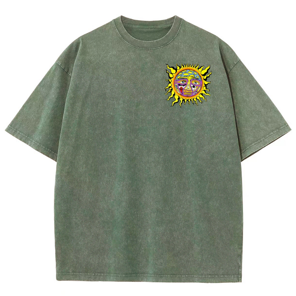 Tiny Sun Chest Badge Dense Retro Back Art Washed Tee