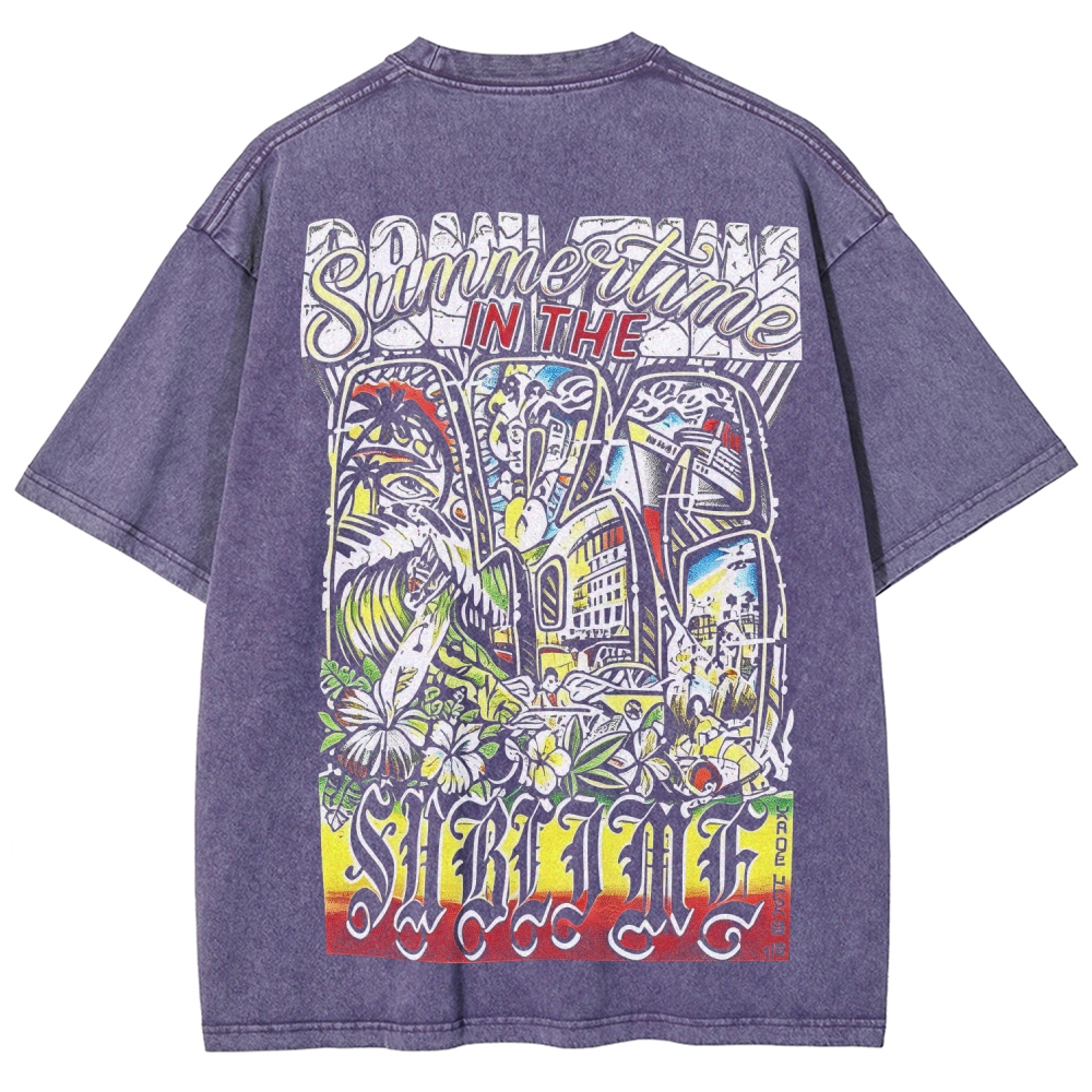 Tiny Sun Chest Badge Dense Retro Back Art Washed Tee