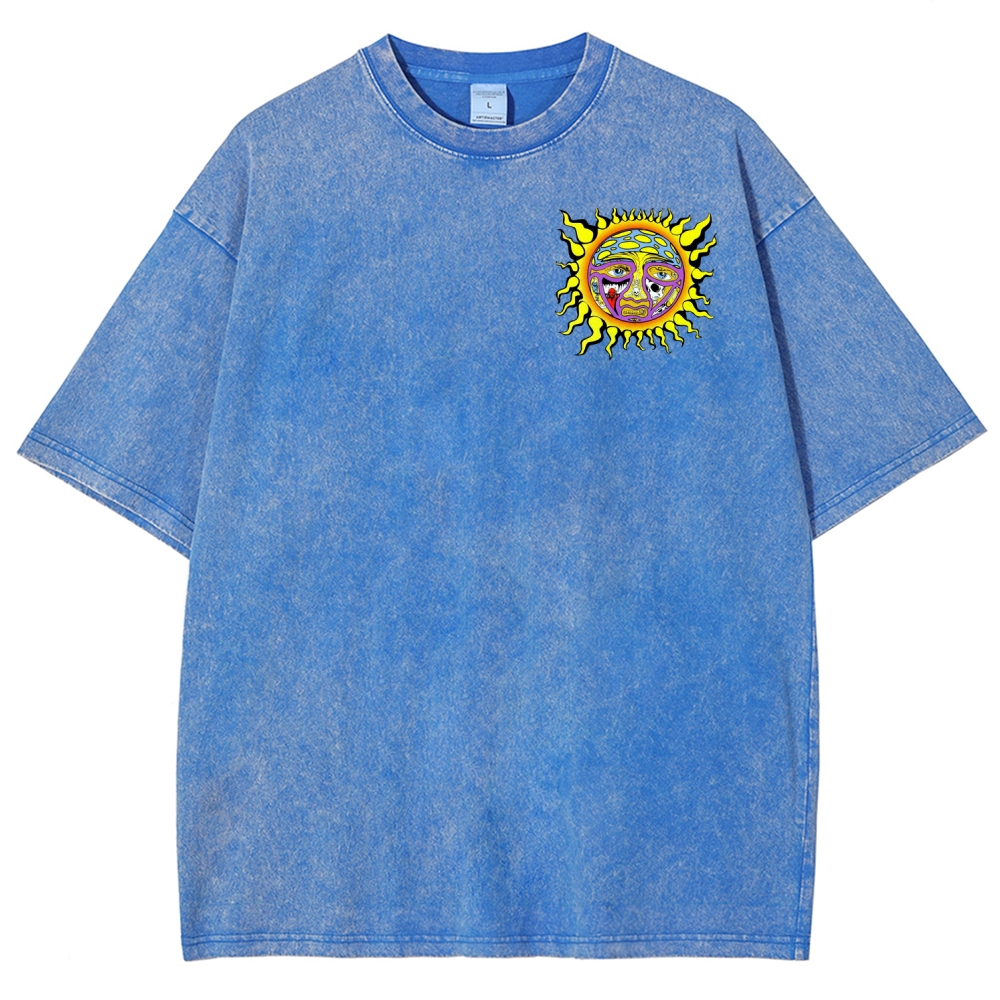 Tiny Sun Chest Badge Dense Retro Back Art Washed Tee