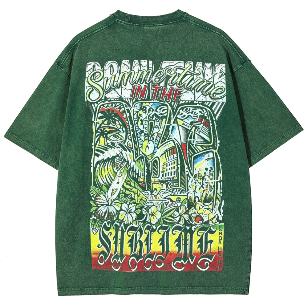 Tiny Sun Chest Badge Dense Retro Back Art Washed Tee