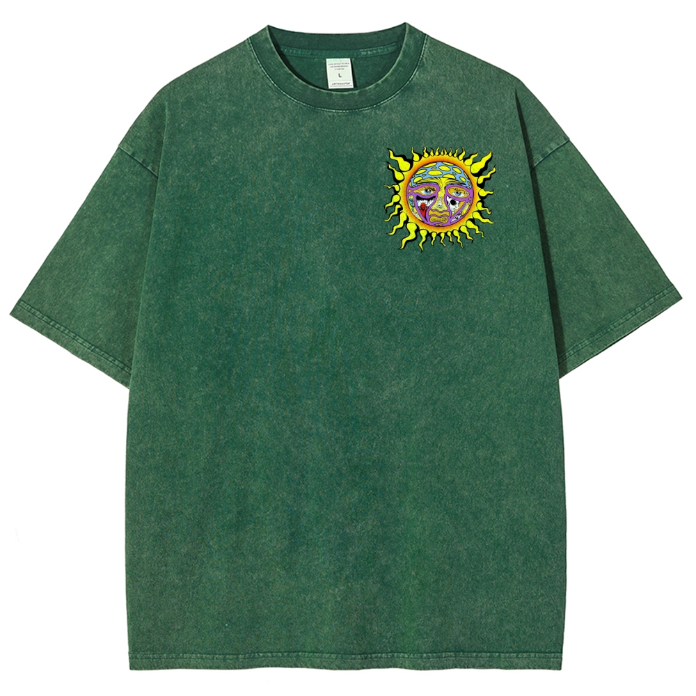Tiny Sun Chest Badge Dense Retro Back Art Washed Tee