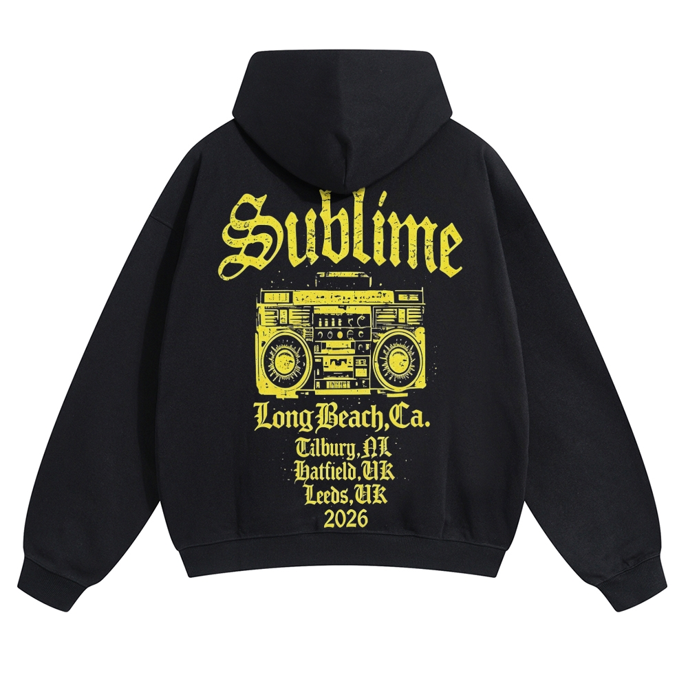 Small Chest Sun Logo Retro Radio Back Graphic Hoodie