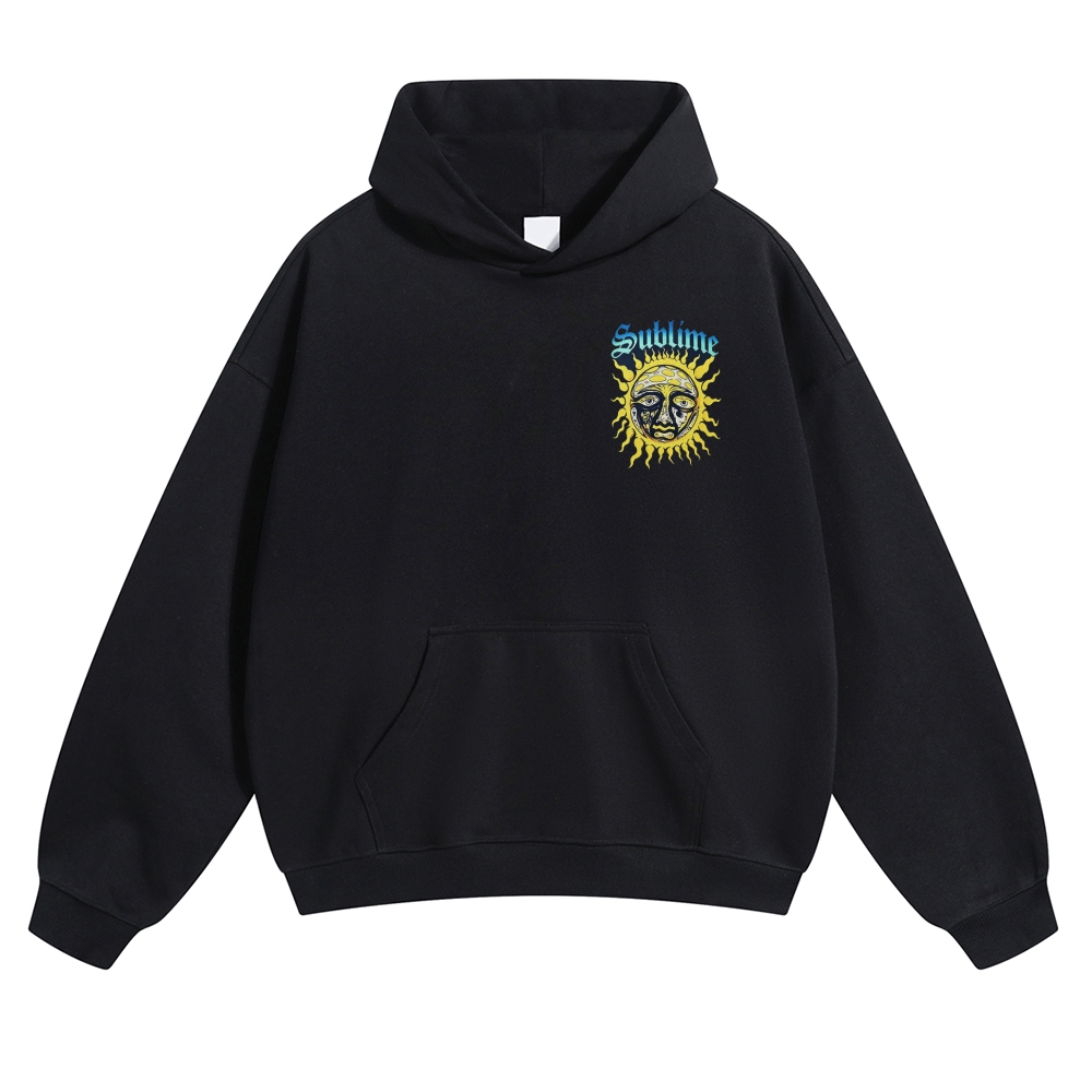 Small Chest Sun Logo Retro Radio Back Graphic Hoodie
