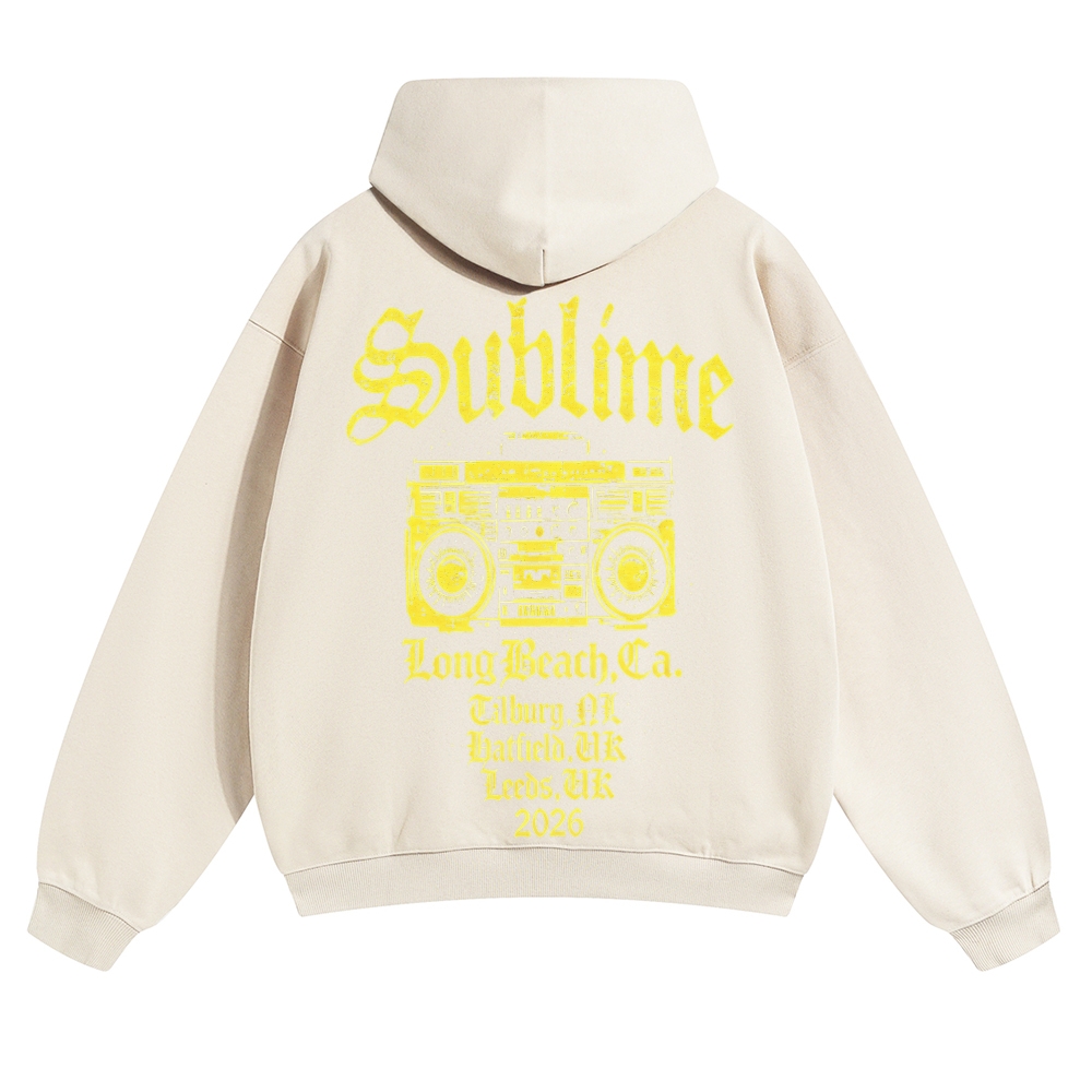 Small Chest Sun Logo Retro Radio Back Graphic Hoodie