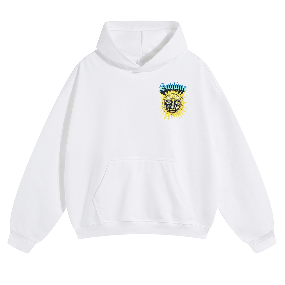 Small Chest Sun Logo Retro Radio Back Graphic Hoodie