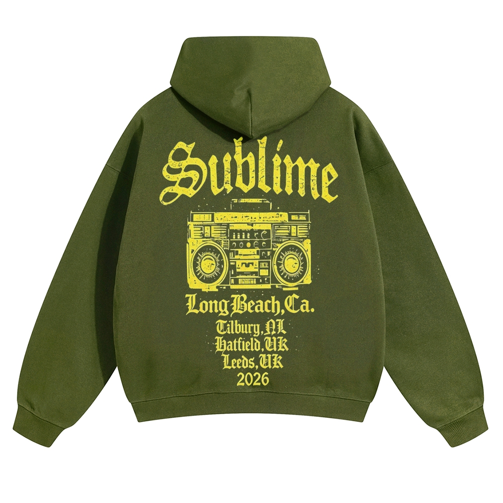 Small Chest Sun Logo Retro Radio Back Graphic Hoodie