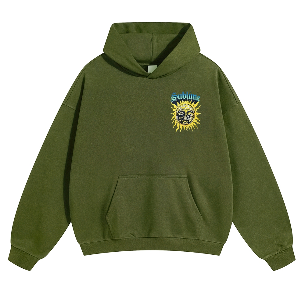 Small Chest Sun Logo Retro Radio Back Graphic Hoodie