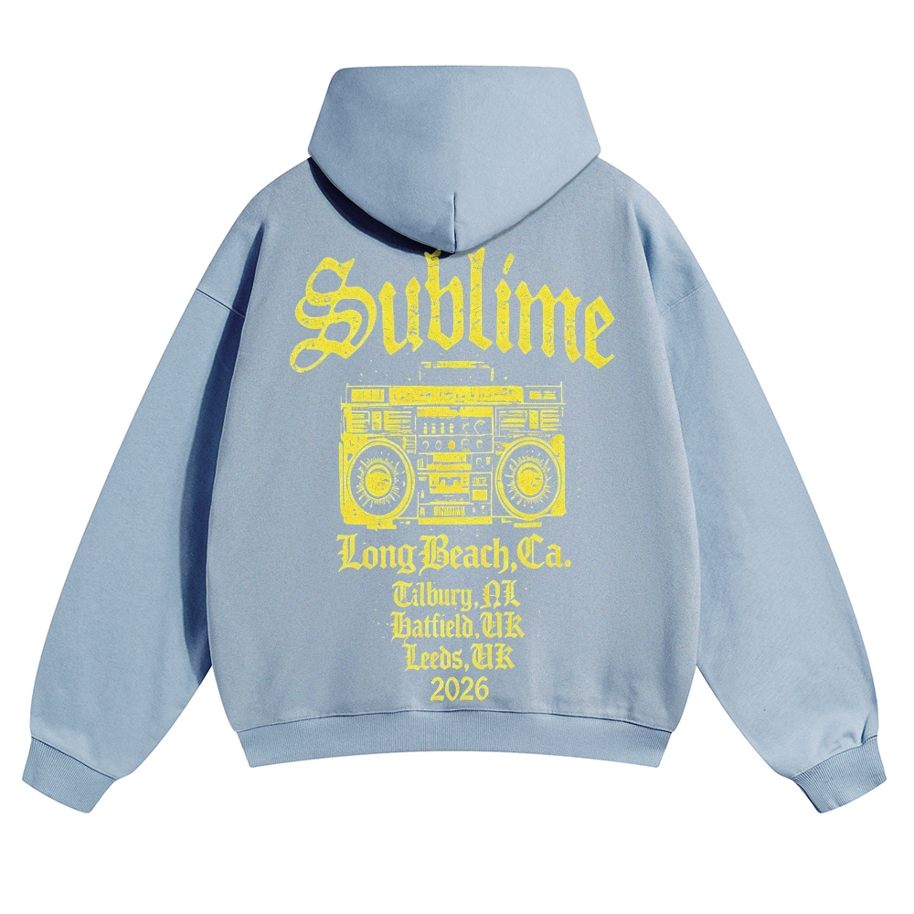 Small Chest Sun Logo Retro Radio Back Graphic Hoodie