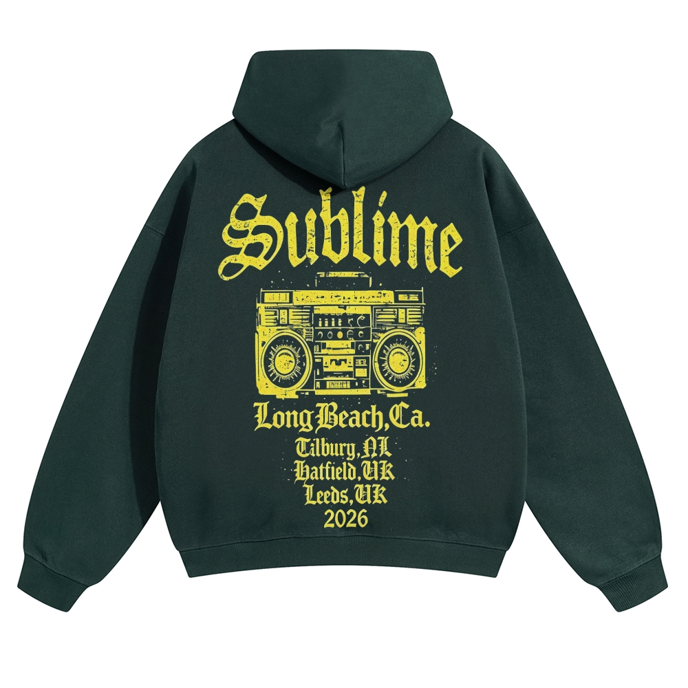 Small Chest Sun Logo Retro Radio Back Graphic Hoodie