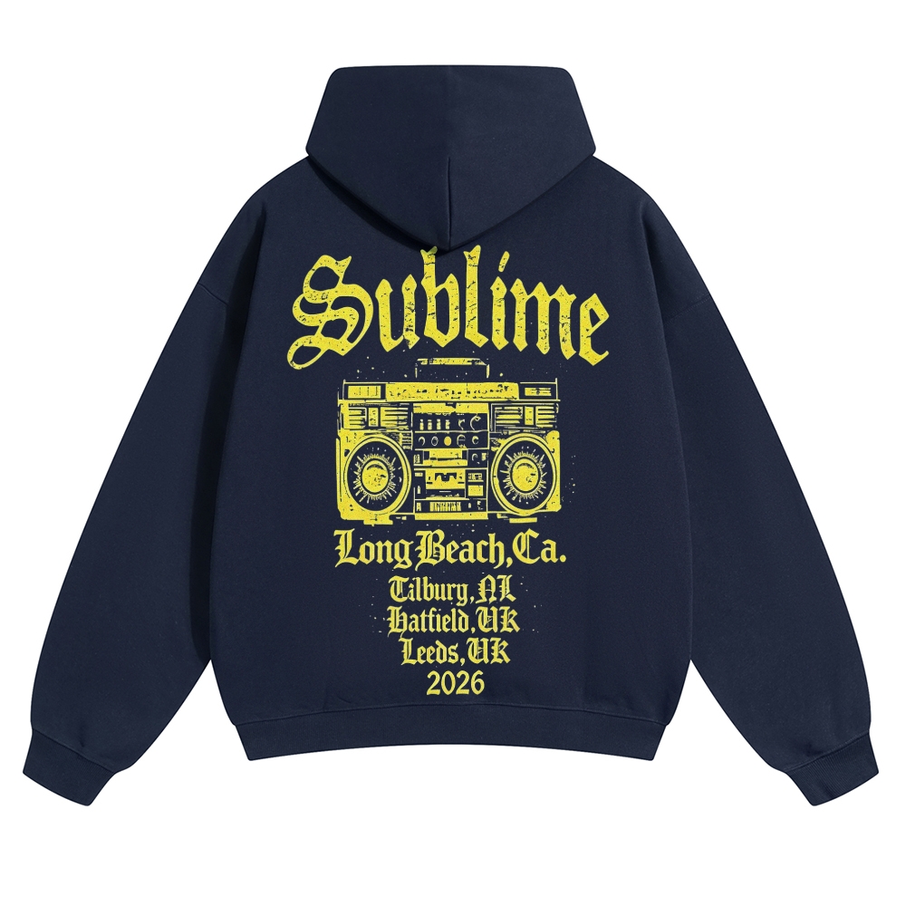 Small Chest Sun Logo Retro Radio Back Graphic Hoodie