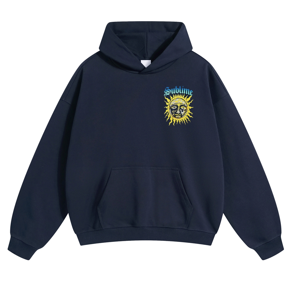 Small Chest Sun Logo Retro Radio Back Graphic Hoodie