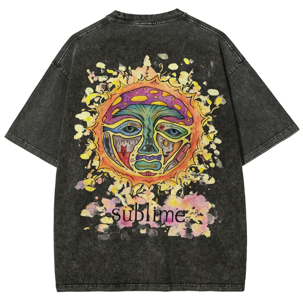 Vivid Tattoo-Style Front Saint Art Watercolor Sun Back Tee