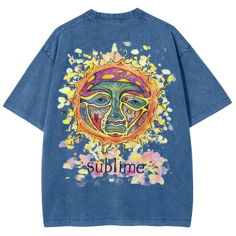 Vivid Tattoo-Style Front Saint Art Watercolor Sun Back Tee