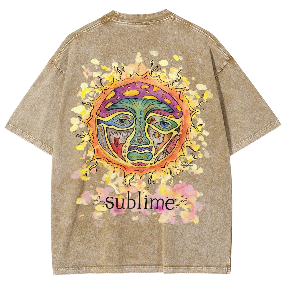 Vivid Tattoo-Style Front Saint Art Watercolor Sun Back Tee
