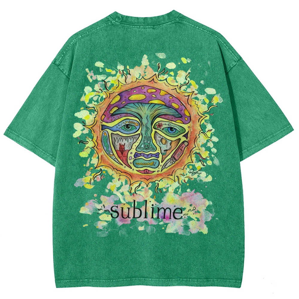 Vivid Tattoo-Style Front Saint Art Watercolor Sun Back Tee