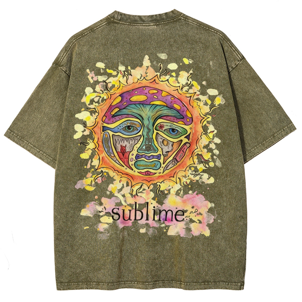 Vivid Tattoo-Style Front Saint Art Watercolor Sun Back Tee