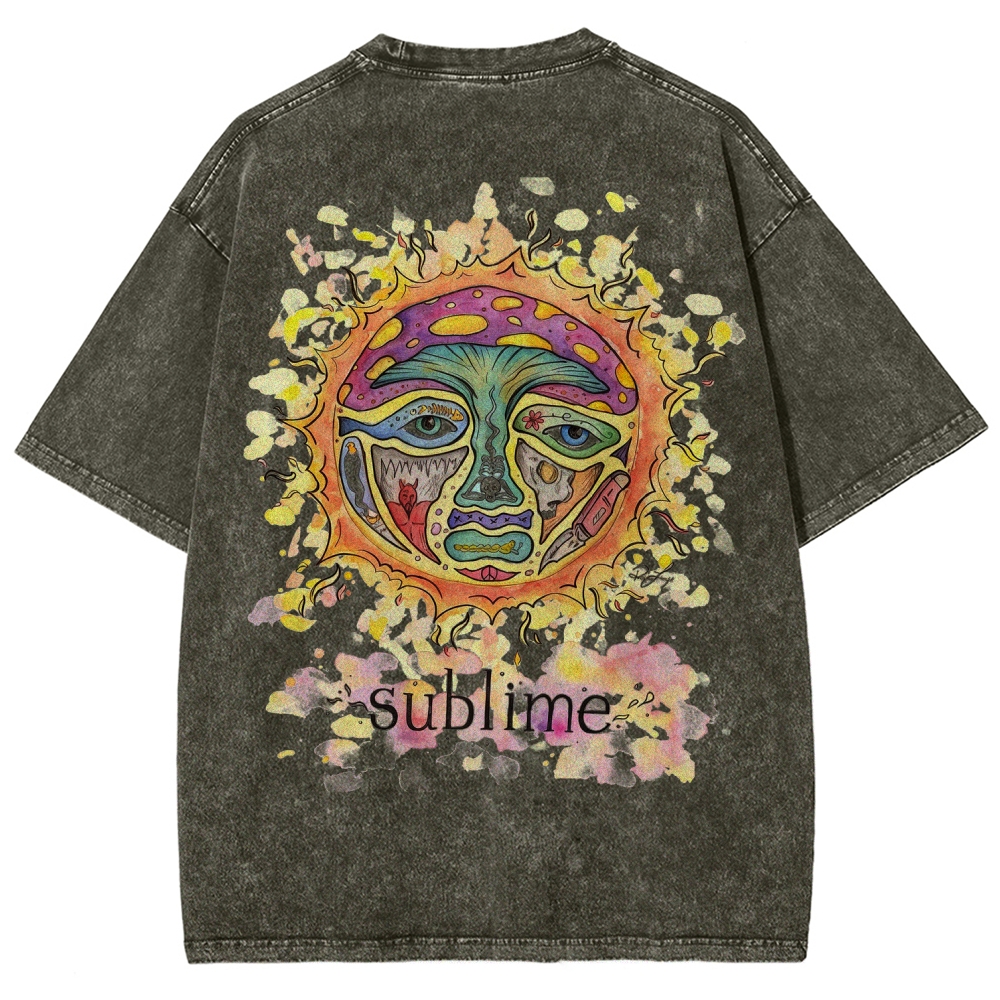Vivid Tattoo-Style Front Saint Art Watercolor Sun Back Tee