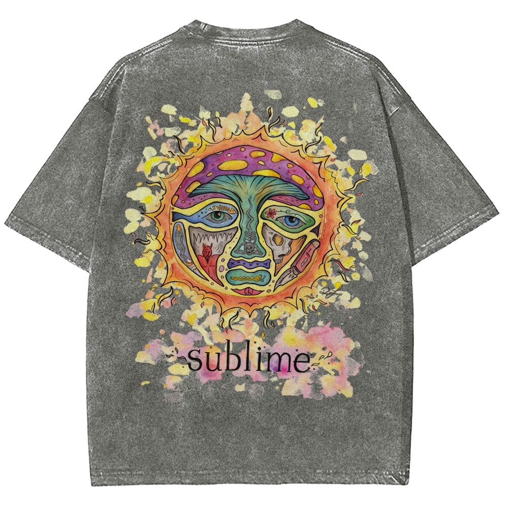 Vivid Tattoo-Style Front Saint Art Watercolor Sun Back Tee