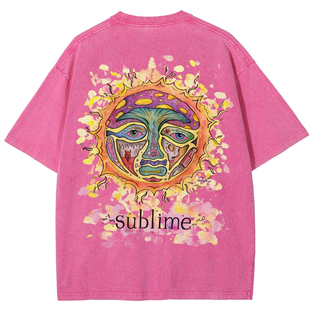 Vivid Tattoo-Style Front Saint Art Watercolor Sun Back Tee