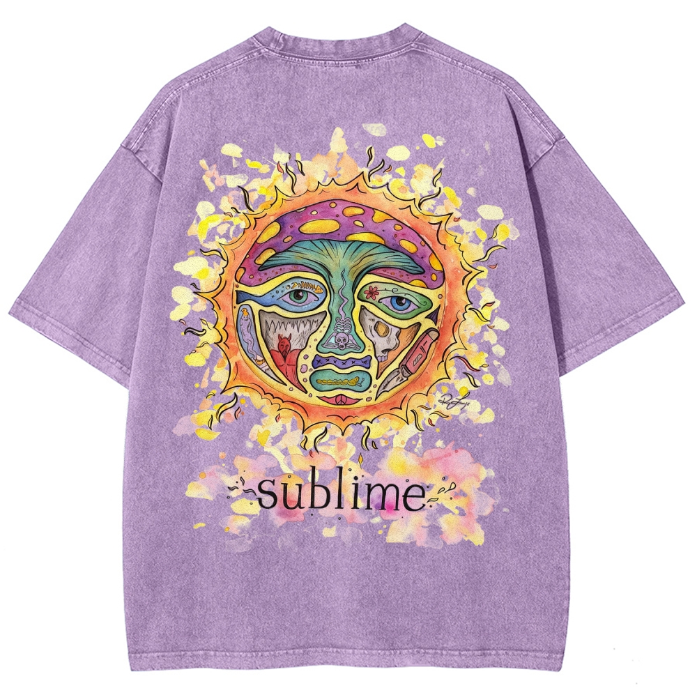 Vivid Tattoo-Style Front Saint Art Watercolor Sun Back Tee